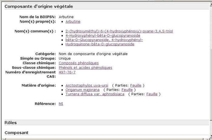 Figure 8 : Pr�sentation habituelle des donn�es pour une composante d'origine v�g�tale pour l'arbutine